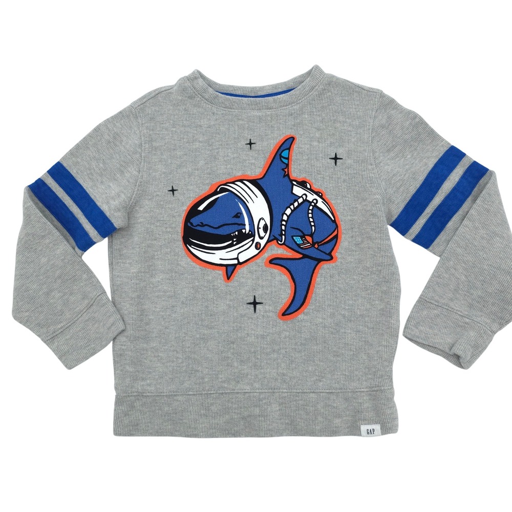Baby Gap Toddler Boys Shark Astronaut Waffle Knit Sweatshirt Gray Blue 5T